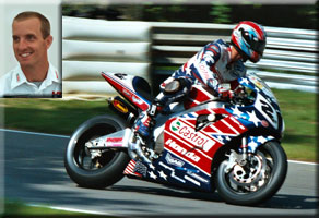 Colin Edwards Honda 2000 WSB champion.          This black paint scheme is called Captain America, & Colin          raced in this scheme at Laguna Seca where he won a race.          However, in the Brands race he reverted to the normal white          Castrol Honda colours, & still won both races.