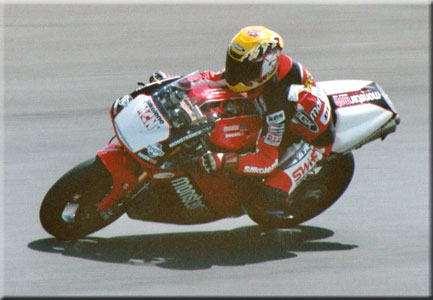 Steve Hislop on BSB          Monster Mob Ducati. It was so early in practice they had not          even stuck the numbers on.
